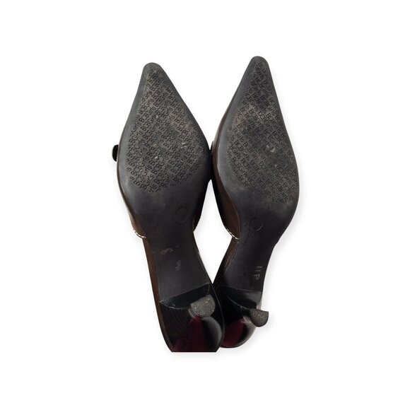 BCBGirls Brown Pointed Toe Kitten Heel Loafer Mules With Buckle Detail SZ 7.5 - Picture 14 of 14